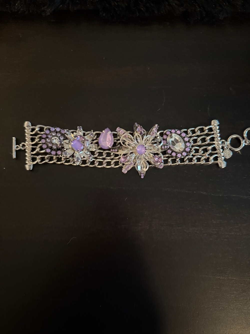 Lavender Crystal Floral Multi-Chain Bracelet - Women's Jewelry